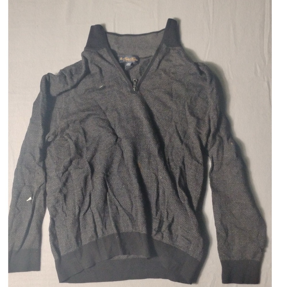 Brooks Brothers Extra Fine Merino Wool Herringbone 1/4 Zip Sweater Mens XL Gray